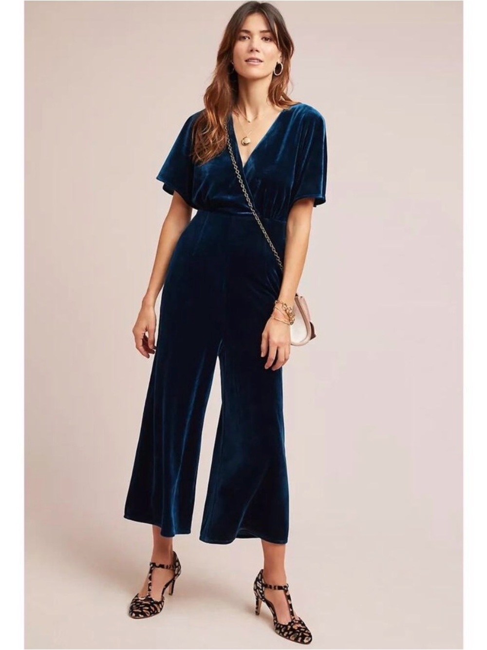 Anthropologie Greylin Luna Velvet‎ Blue Jumpsuit.